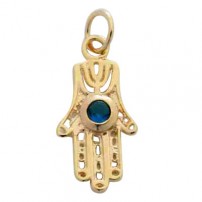 Gold Filled Blue stone Hamsa Pendant